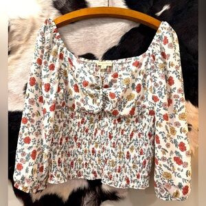 Smocked Floral Cropped Top